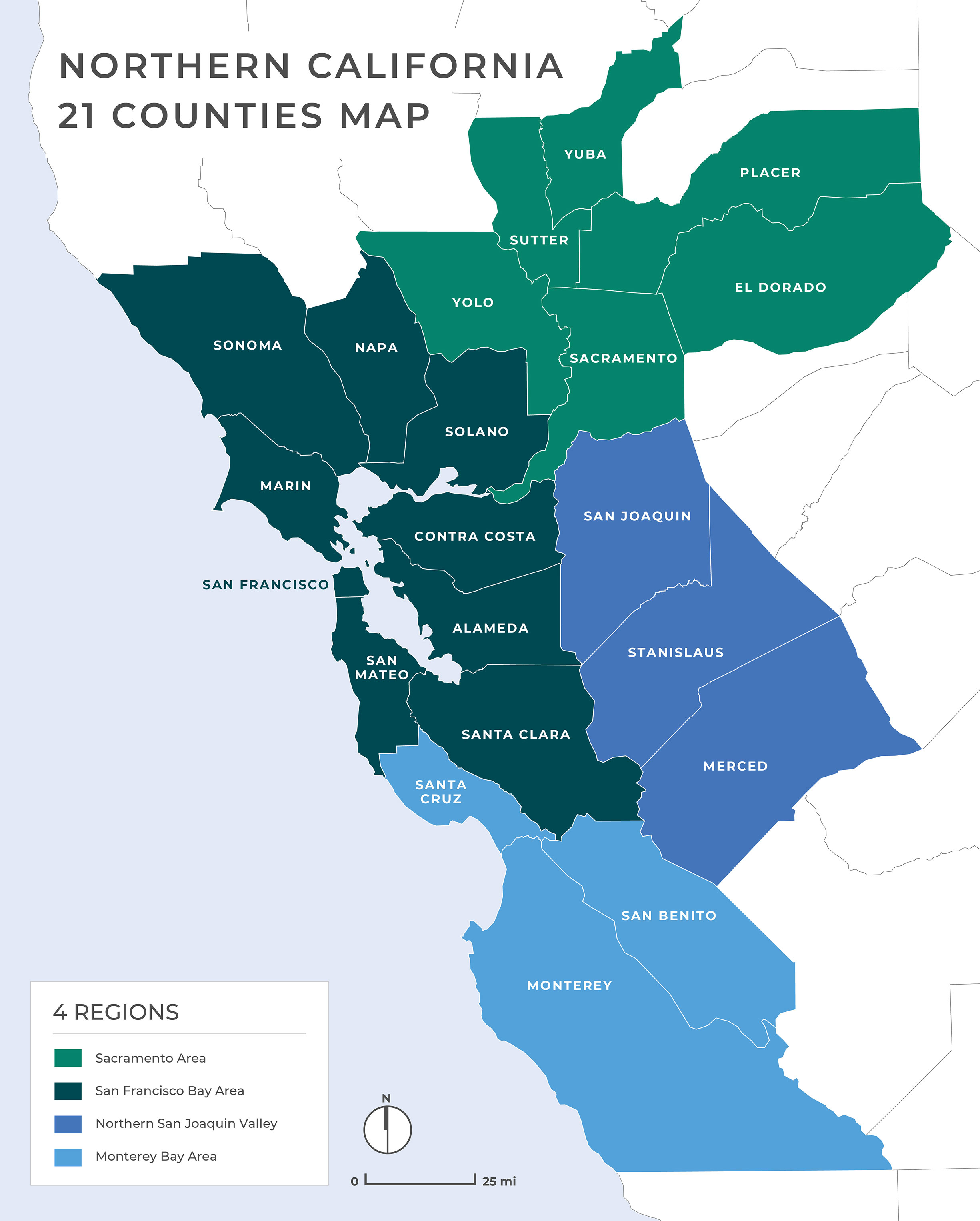 Northern California 21 Counties Map